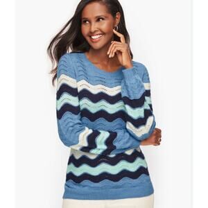 Blue and White Wave Pattern Sweater